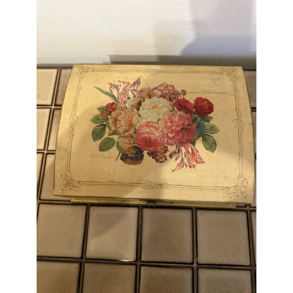 Floral Botanical Wooden Keepsake Jewelry Box Arched Lid Vintage Style 10.5"